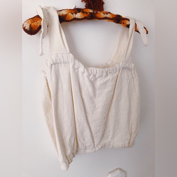 Handmade Vintage Linen Top with Tie Sleeves / Edwardian Style Camisole Top - Picture 2 of 7